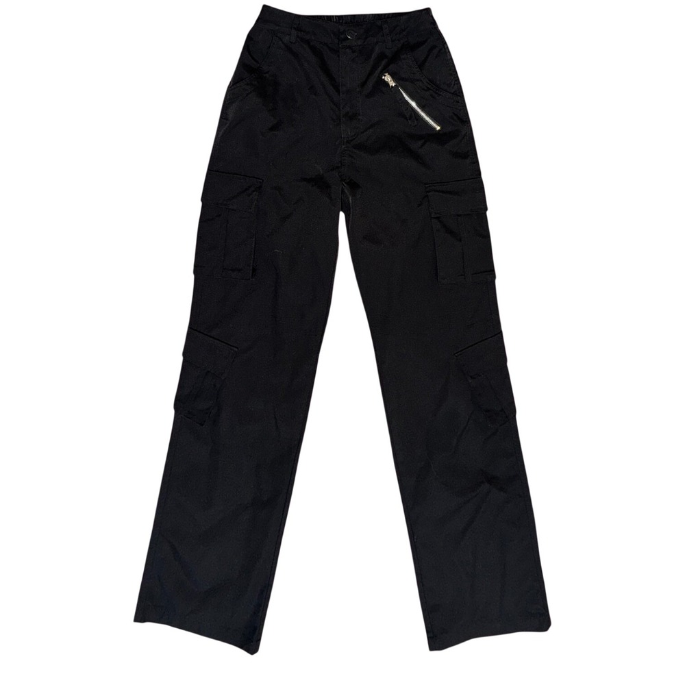 Black Cargo Pants XS Utility Pockets Y2K High Waist Streetwear Straight Leg